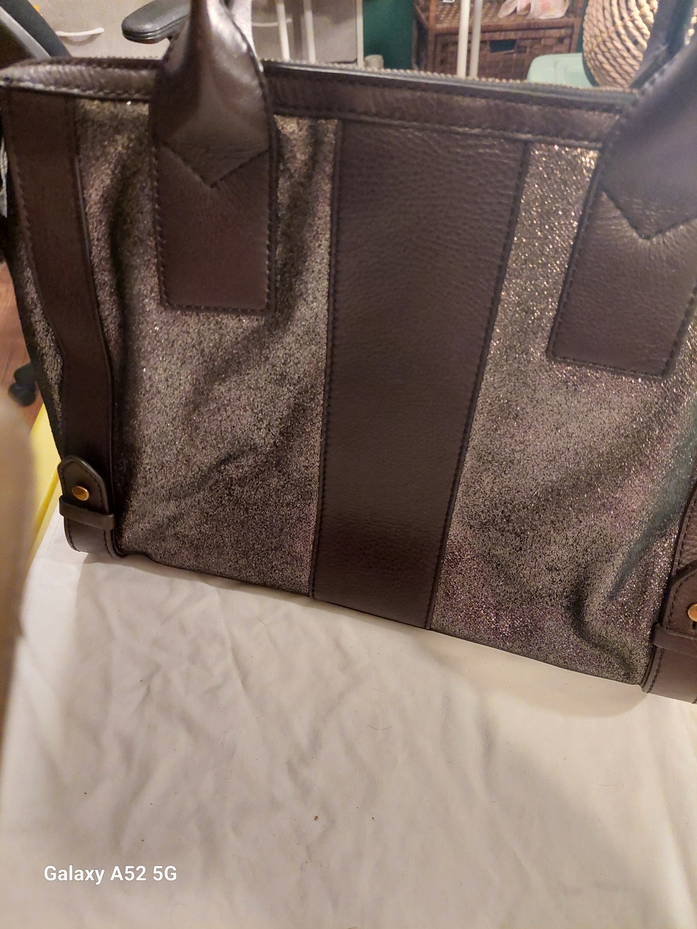 Fossil Metallic Brown and Silver Glitter Paneled Tote